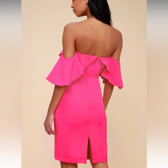 Lulu’s Aurelia Hot Pink Off the Shoulder Mini Dress Small Barbie Barbiecore - Picture 3 of 11